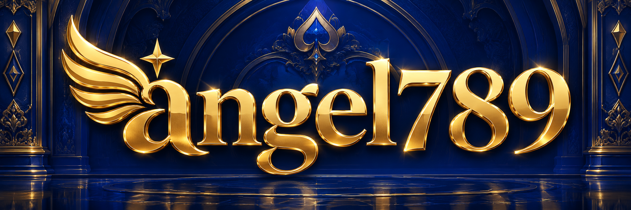 โลโก้ angel789 สีทองบนพื้นน้ำเงิน